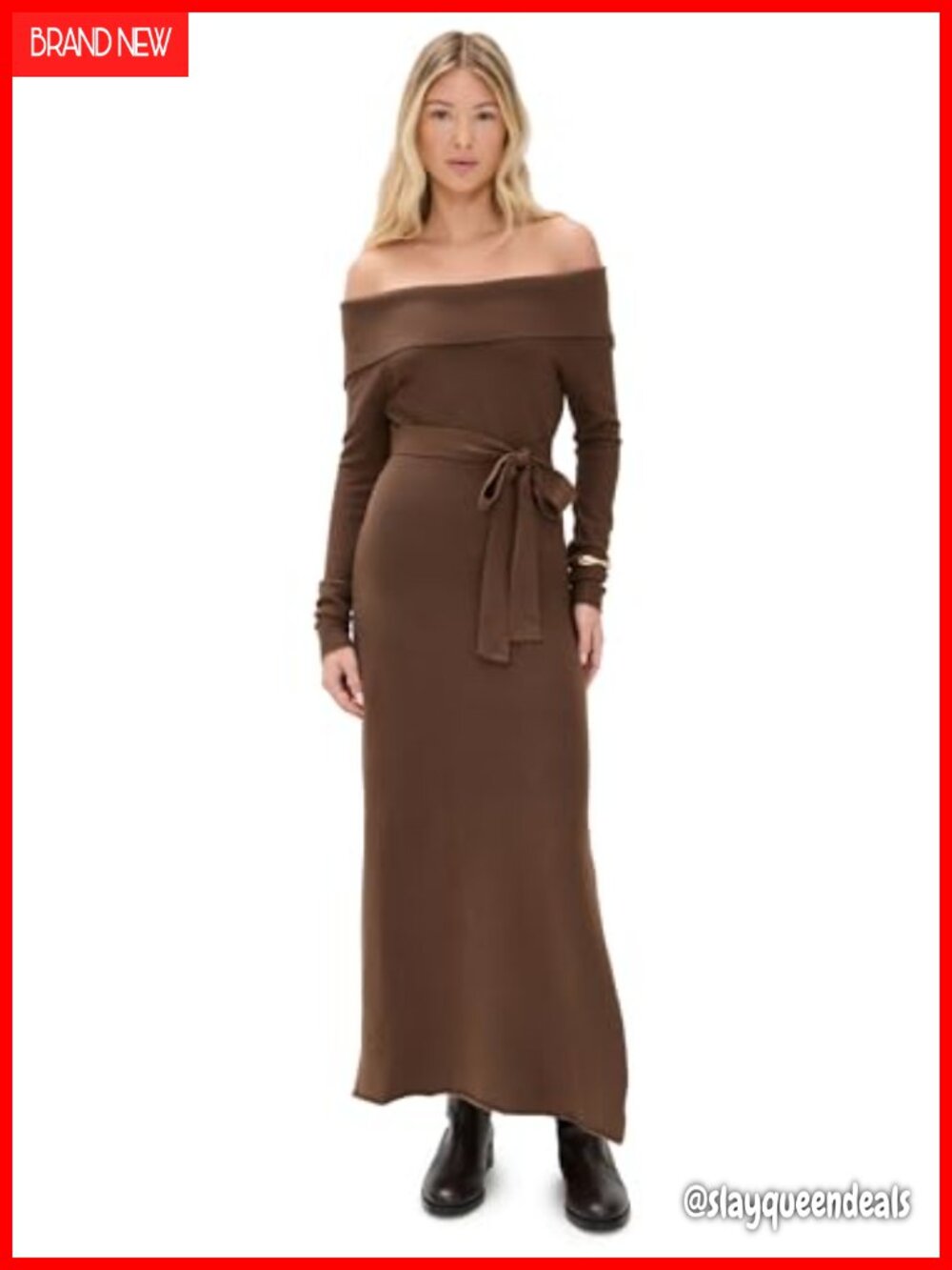 Off Shoulder Maxi Sweater Dress Side Slit Long Sleeve Casual